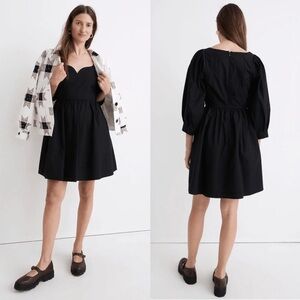 Madewell Poplin Puff-Sleeve Mini Dress Black